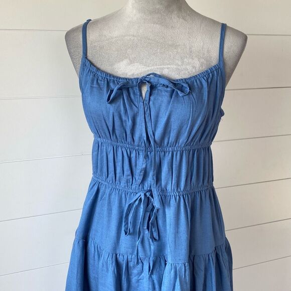 Sim & Sam Womens Medium Midi Dress Pockets Rayon Linen Cotton Lined Cottagecore - Picture 2 of 14